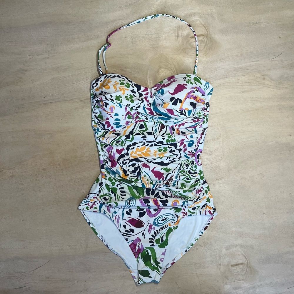 Anne Cole Sz 6 Floral Halter One Piece Swimsuit Multicolor Bright Garden Print